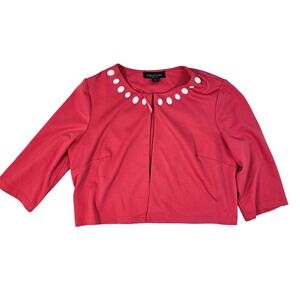 Perceptions New York Coral Pink Faux‎ Pearl Neckline Bolero Shrug Jacket Large